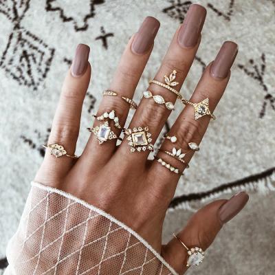 China Environmental Friendly Hot Sale 12Pcs/Set Women Boho Jewelry Water Drop Gold Diamond Rings Set for sale