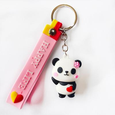 China Wholesale Plastic Cute Fruit Panda Keychain Cartoon Epoxy Key Chain PVC Bag Pendant Gift for sale