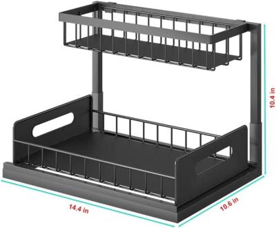 China Viable Pull Out Cabinet Organizer 2-Tier Slide Out Sliding Shelf Under Cabinet Storage Multi-Use For Under Kitchen Bathroom for sale