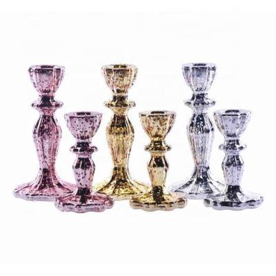 China Elegant Striped Elegant Candle Holder Clear And Silver Plating Glass Candle Holder for sale