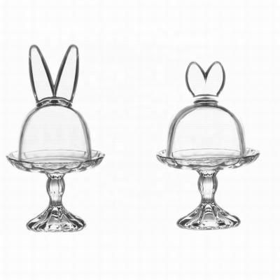 China Sustainable Classic Footed Glass Cake Plate With Rabbit Ear Cover And Dome for sale