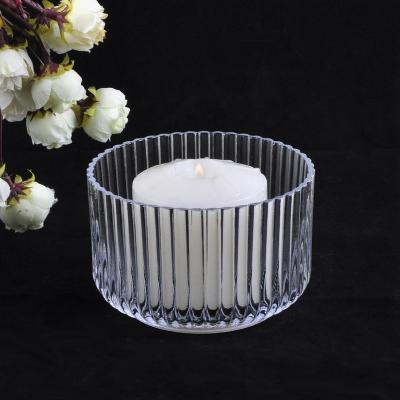 China Popular Stripe Glass Jars For Candle Making Round Shape Candle Vessels Glass To Glass Container for sale