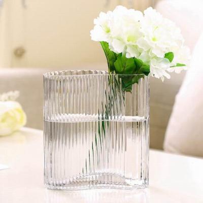 China Art Decor Mouth Blown Striped Irregular Cylinder Glass Vases for Flowers for sale