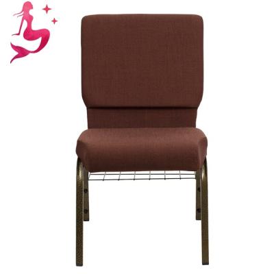 China Factory supply contemporary coffee color fabric cheap durable chairs for church and amphitheater with shelf strap hooks for sale