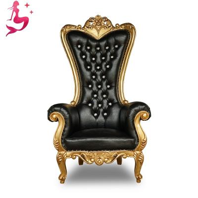 China Modern High Back Sofa Gold Luxury Royal Throne Black And Gold Chairs For Event Wedding Party for sale