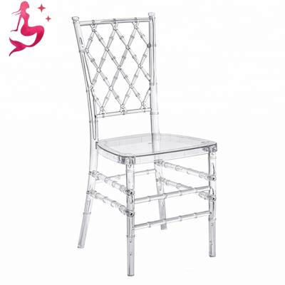 China Wholesale Stackable Modern Net Back Design Cheap Clear Crystal Plastic Acrylic Resin Chiavari Chairs In Kick Down Style for sale