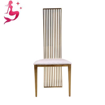 China New Design Gold Modern Luxury Leather Frame Stainless Steel High Back Wedding Banquet Chairs for sale