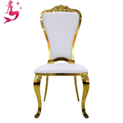 China Restaurant Fancy Gold Stainless Steel Modern Luxury White Leather Wedding Banquet Chairs China 2021 for sale