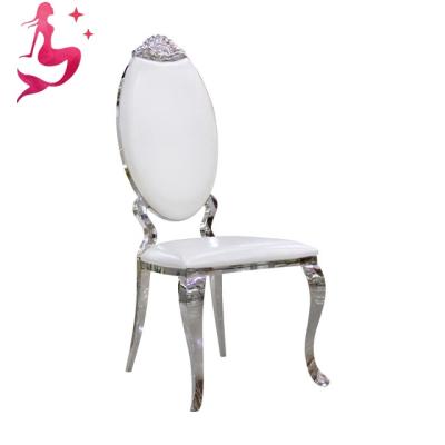 China Modern Luxury Oval Silver White Leather Metal Frame Stainless Steel Party And Wedding Dining Chairs for sale