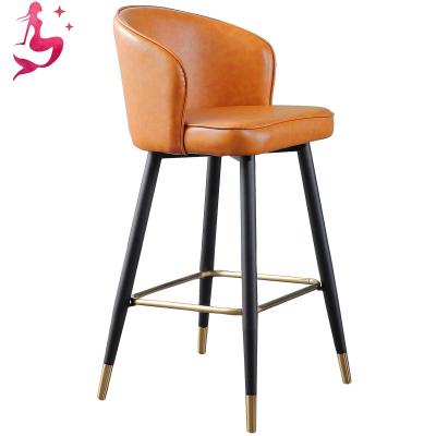 China High Price Modern Design Cheap Orange Leather Bow Shaped Back Bar Stool Chairs for sale