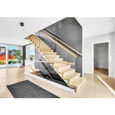 China Modern aluminum exterior luxury stair wood slate straight led stripe white oak stair modern design steel prefab stair for sale