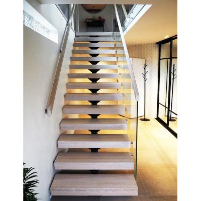 China Modern Custom Indoor Staircase Wooden Leaves Open Modern Villa Design Industrial Minimalist Customized Glass Staircase for sale