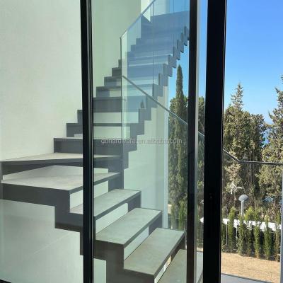 China Factory Customized Modern Outdoor Staircase Architectural Style Folding Staircase Tempered Glass Railing Steel Structure Staircase for sale