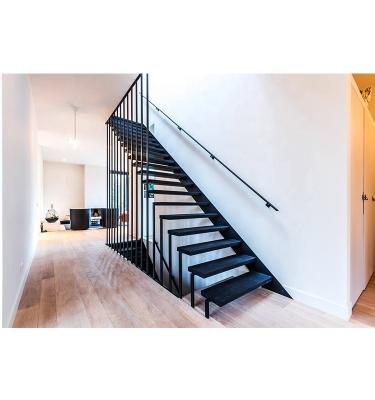 China Industrial Solid Wood Steel Staircase America Step Staircase Modern Marble Railing Metal Staircase Industrial With LED Smart Staircase for sale