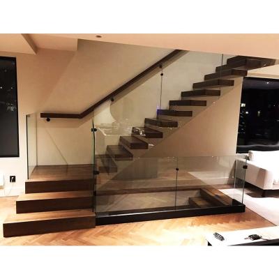 China America Staircase Modern Metal Marble Railing Staircase Industrial Solid Wood Solid Wood Steel Staircase With LED Smart Step for sale