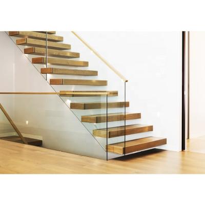 China Wholesale Modern Project Staircase Apartment Building White Oak Staircase Design Center Steel Beam Thorn Floating Interior Staircase for sale