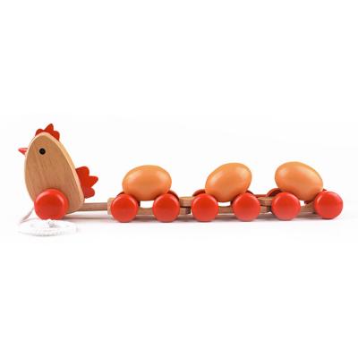 China Hottest new eco-friendly montessori material cartoon chicken pull wooden toy for babies for sale