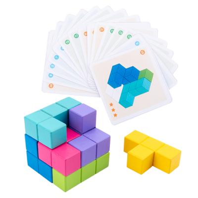 China Multicolor Educational Toy Montessori Wooden Toy Kids Educational Improve Intelligence Thinking Cubic Blocks for sale