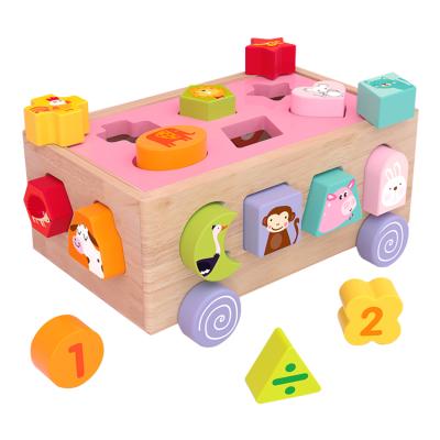 China Assorted Blocks Toy Cars Pull Along Wooden Shape Eco-friendly Material Multifunctional Educational Math Toy for sale