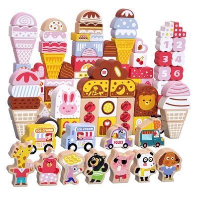 China Toy Manufacture Amazon Hot Sale Montessori Wooden Game Educational Wooden Ice Cream Toy Sets For Children for sale