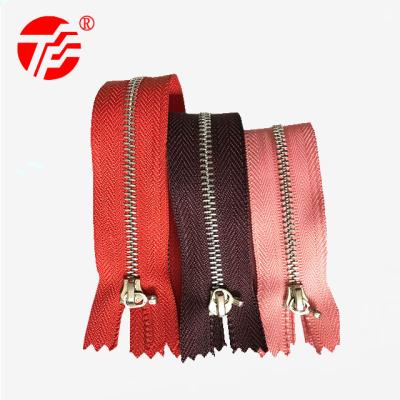 China 3# automatic lock light gold metal zipper garment pocketdecorative zipper support custom made any color for sale