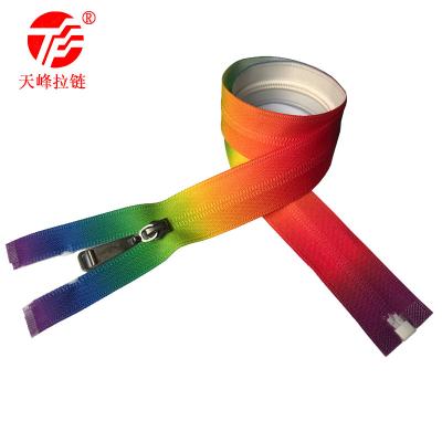 China Customized high quality automatic lock rainbow color 5# stoppered nylon zipper for garment luggage backpack for sale