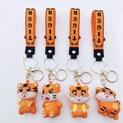 China Wholesale Tiger Year Mascot Key Ring pendant silicone rubber 3D kawaii llaveros mascot new year tiger mascot cartoon keychains for sale