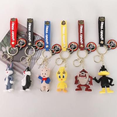 China Anime Creative Doll llaveros 3D Cartoon Backpack Fashion Rabbit Family Metal Car Key Chain Pendant Key Chains for sale