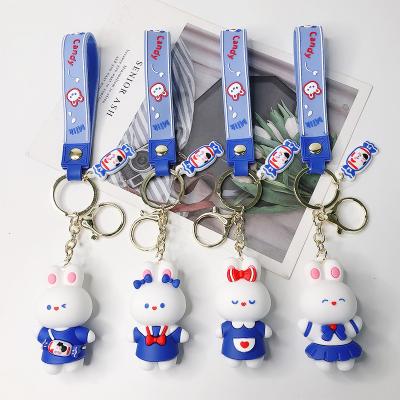 China New 3D Cartoon Rubber Cute Rabbit Cute Rabbit Key Chain Ring Jewelry Accessory Car Key Chain Pendant Metal Goods Backpack Metal for sale