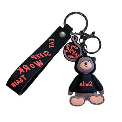 China Creative 3D Cartoon Bear Hat Creative Hoodie Fashion Silica Gel Car Key Ring Cute Bag Small Ornament Key Chain Accessories for sale