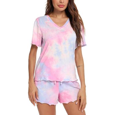 China Tie Dye QUICK DRY Pajamas Set Lightweight Ultra-Soft Tank Top Loungewear Breathable Sleepwear Women 2 Piece PJ Sets for sale