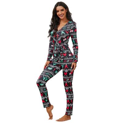 China Christmas Deep V-Neck Pajamas Women Onsies Sleepwear Jumpsuit Rompers Ugly Nightgowns One Piece QUICK DRY Clubwear for sale