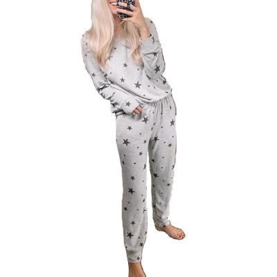 China QUICK DRY Women Pajamas Sleepwear Elastic Waist Long Pants Star Print Nightgowns Pajamas Soft Comfortable Lounge Sets for sale