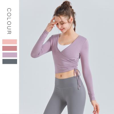 China Women Workout Crop Shirt Breathable Long Sleeve Top Seamless Athletic Fitness Tight Sport Shirt For Running Yoga Fitness Sportswear Gym for sale