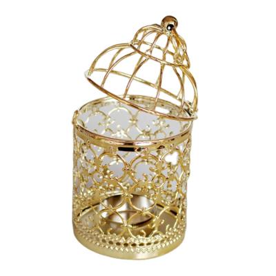 China European European Type Birdcage Shaped Candlestick Home Furniture Wedding Props Gold Candlestick Holder for sale