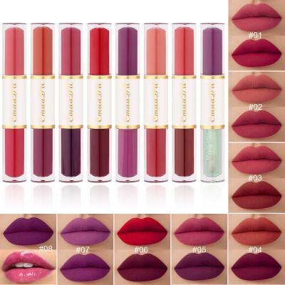 China CmaaDu Waterproof 2 in 1 Matte Finish Lipgloss Liquid Lipsticks Sexy Lipstick Makeup Lace Colored Non Stick Girls Double Lip Gloss for sale