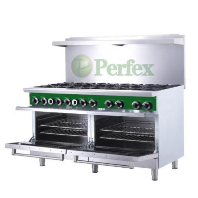 China Traditional Perfex Gas 10 Burner Cooking Range With Standard Oven Commercial Kitchen Gas Stoves for sale