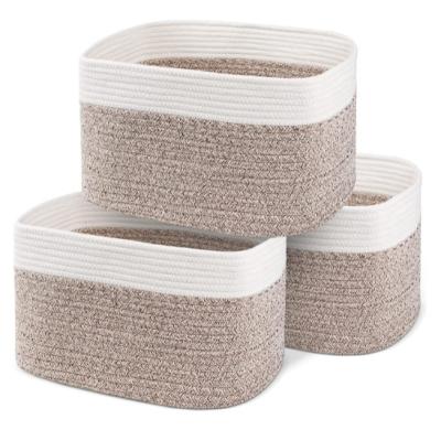 China Large Cotton Rope Stocked Basket Set Of 3 Woven Storage Basket Collapsible Laundry Basket for sale