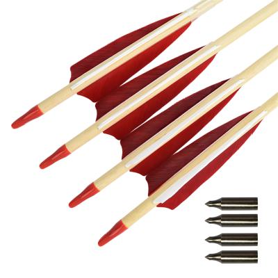 China Traditional Archery TIR Shot Using OD8mm Wood Shaft Turkey Feather Steel Point Wood Arrow for sale