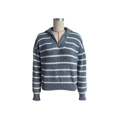 China Anti-pilling Supplier Winter Collection 2022 Knit Turtle Neck Fitted Women Sweater Lapel Striped Sweater for sale