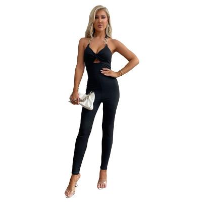 China Anti-pilling 2022 new spring women's thin jumpsuit bottom cut suspender jumpsuit black sexy jumpsuit women for sale