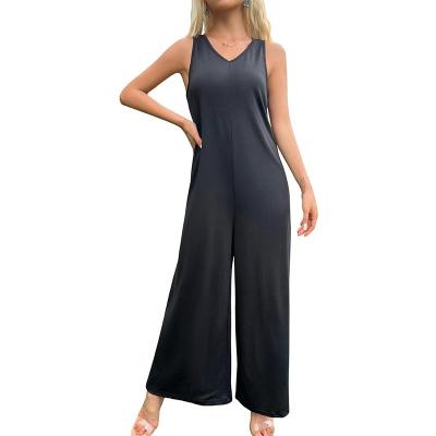 China 2022Sleeveless Jumpsuit Breathable Casual Sexy V-Neck Women Loose Wide Leg Pants Ladies Rompers Night Club for sale