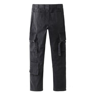 China Vintage Premium Black Men's Casual Straight Fit Men's Breathable Pants With Pockets Multi Side Pockets Loose Mens Cargo Pants for sale