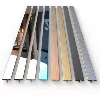 China Full Gold Mirror Wall Decor Stainless Steel Wall Borders Metal Inlay Strip Modern Stainless Steel T Shape Decoration Trim for sale