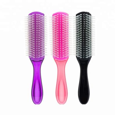 China Amazon Hot Sale Waterproof Pin Salon 9 Rows Denman Detangling Nylon Hair Brush for sale