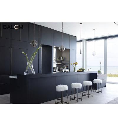 China BALOM OEM Factory Custom Mobile Home Furniture Solid Wood Matte Black Kitchen Cabinetry for sale