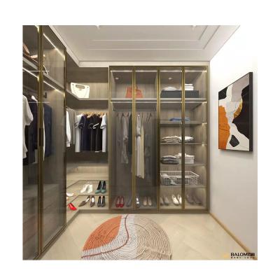 China (Height) BALOM Adjustable Customized Durable Modern Wood Matte Walk In Wardrobe With Glass Door for sale