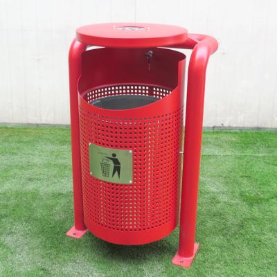 China Sustainable Eco - Friendly Public Galvanized Steel Red Waste Bin Rubbish Bin for sale