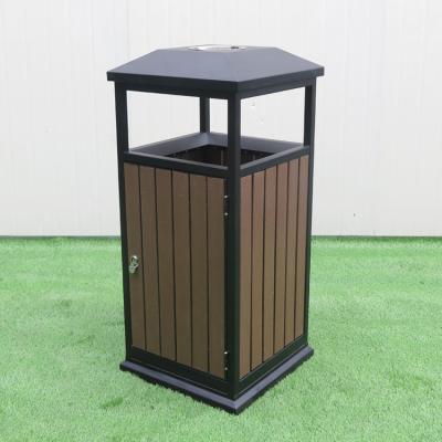 China Sustainable Commercial Wooden And Steel Outdoor Garden Trash Garbage Bin for sale