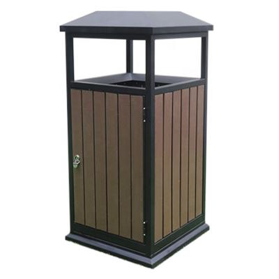 China Poubelle Exterieure Stainless Steel Waste Bin Garden Metal Steel Wooden Trash Bin Viable Outdoor Park for sale